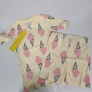 NEW Hanna Andersson Organic Cotton Ice Cream Yellow Short Pajamas Sz 6-7